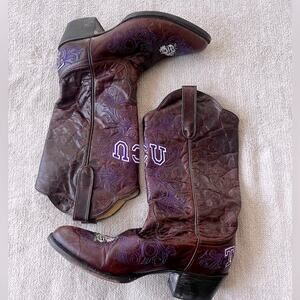 TCU Horned Frogs Gameday Cowboy Boots Women Size 8 Brown Purple Embroidered